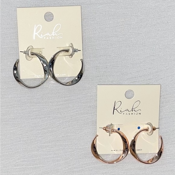 Riah Twisted Rose Gold  & Silver Hoop Earrings 2 sets. - Picture 1 of 7
